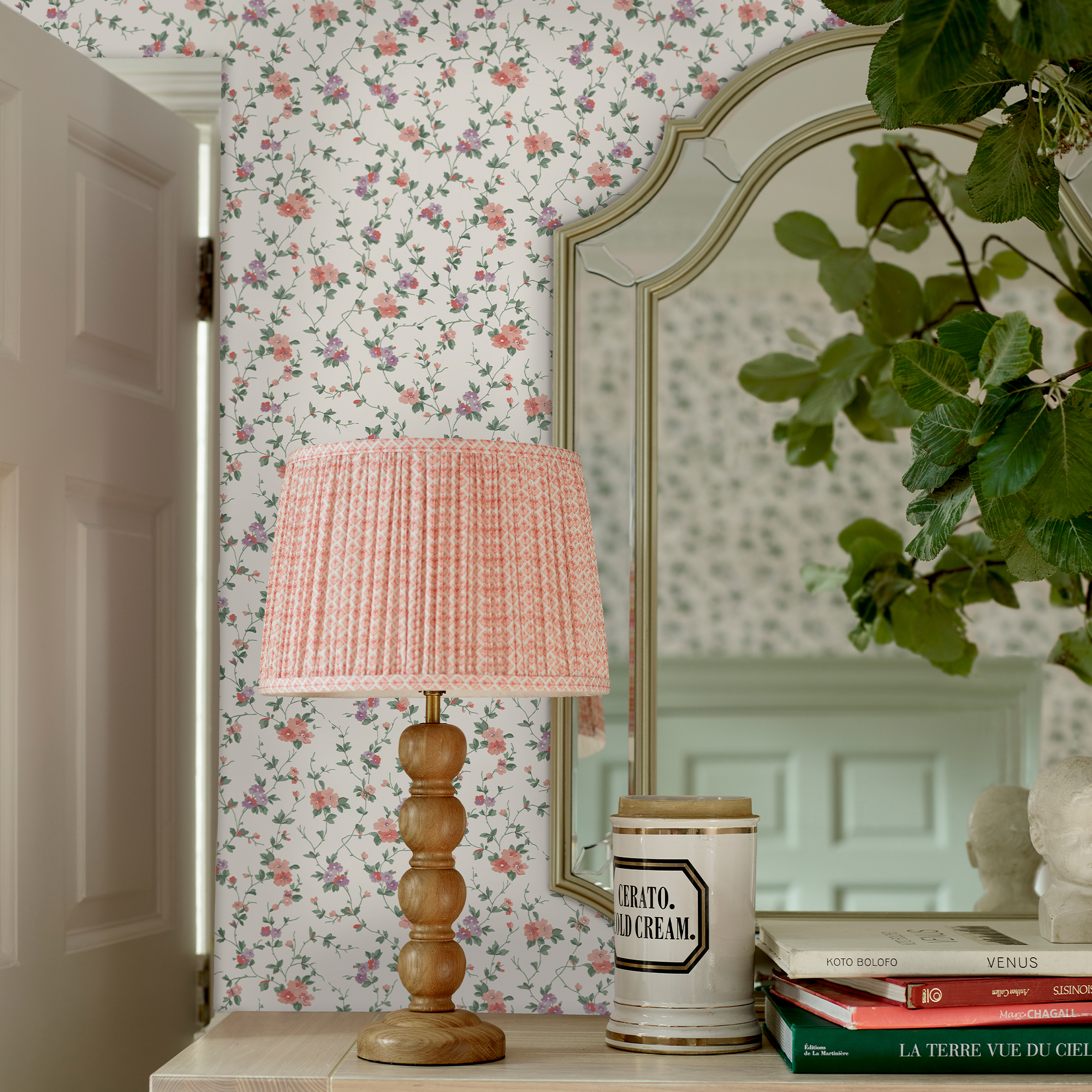 Priory Wallpaper 122765 By Laura Ashley In Coral Pink